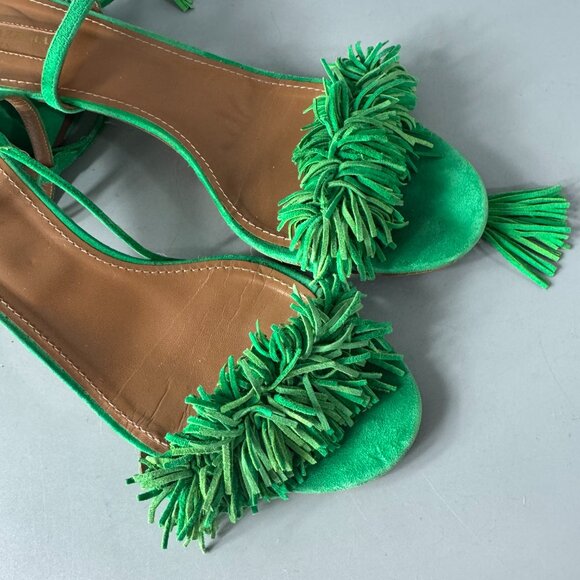 Aquazzura Green Suede Tassel Accents Sandals, Size 41 - Picture 10 of 12